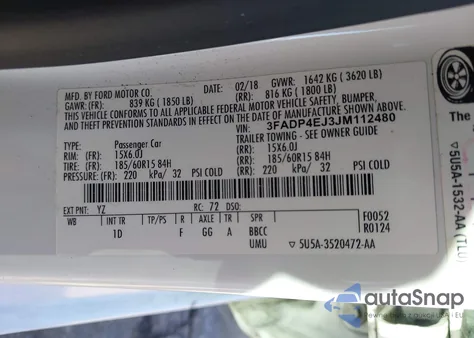 2018 Ford Fiesta Se из США, поврежденный, VIN 3FADP4EJ3JM112480